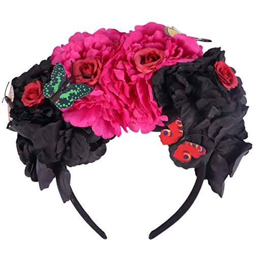 Lurrose Halloween Blume Stirnband Tag der Toten Krone Schmetterling Haarband Halloween Party Kopfschmuck Cosplay Kopf Zubehör für Frauen von Lurrose