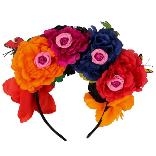 Lurrose Halloween Party Stirnband mexikanische Rose Blume Krone Halloween Party Kostüm Kopfschmuck Tag der Toten Stirnband dia de los muertos Blumenkrone (gemischte Farbe 2) von Lurrose