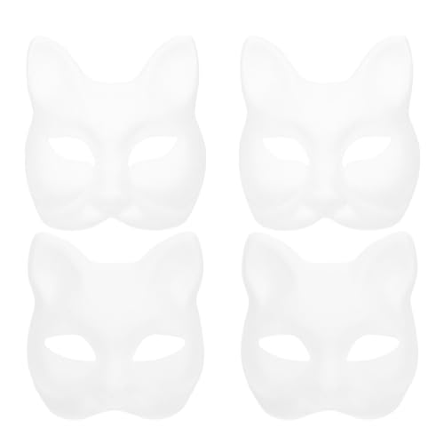 Lurrose Katze-Therian-Maske 4 Stück Unbemalte Fuchs-Maske Leere Tier-Anziehmaske Diy-Weiße Papiermasken Schlichte Maskerade-Masken Für Karneval Karneval Party Cosplay-Kostüm von Lurrose
