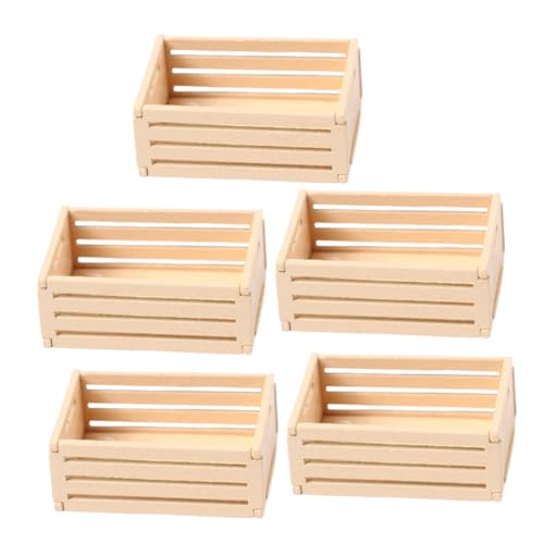 Lurrose Miniatur-Holzkisten für Puppenhaus-Möbel, realistische Aufbewahrung zum Basteln und Dekorieren, Mini-Kisten für Küche und Supermarkt, 5 Stück von Lurrose