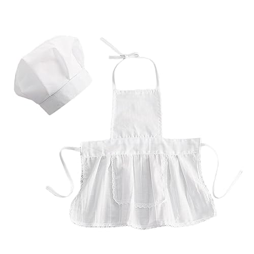 Lurrose Neugeborenen Fotografie Requisiten Adorable Kochmütze und Schürze für Junge Mädchen S Weiß für Fotoshootings und Tägliches Tragen von Lurrose