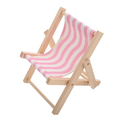 Lurrose Puppenhaus Faltbarer Strandkorb Puppenstubenstühle Mini-Möbelverzierung Strandkorbhalter Niedlicher Stuhl-Telefonhalter Schreibtischzubehör lustig hölzern Rosa von Lurrose