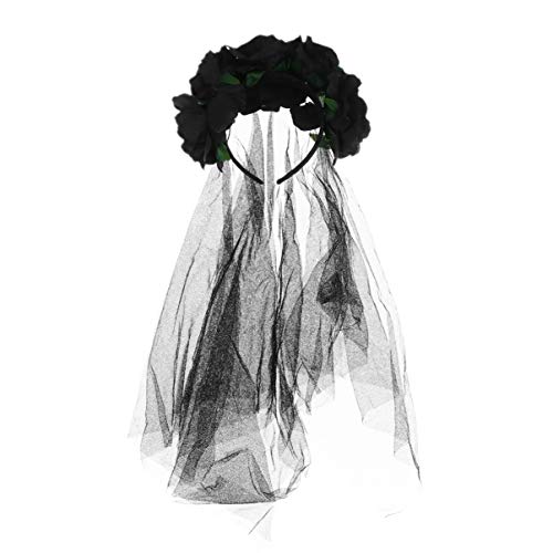 Lurrose Tag Des Toten Stirnbands Rose Blumenkronen Mexikanischer Schleier Kopfstück für Halloween Cosplay Party ( Schwarz ), 440X35147E0, Einheitsgröße von Lurrose