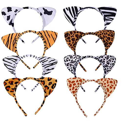 Lurrose Tier Ohren 8 Stücke Katze Ohr Stirnb?nder Plüsch Leopard Ohren Haarb?nder Tier Cartoon Haarband für Halloween Festivals Cosplay Party Zebra Ohren von Lurrose
