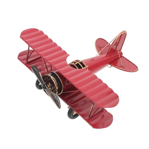 Lurrose Vintage Metallflugzeugmodell Handgefertigte Dekofigur im Retro Stil Rote Flugzeugdekoration für Fotorequisiten und Wohnaccessoires Leicht und Langlebig von Lurrose