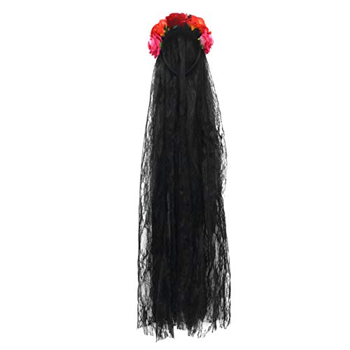 Rose Stirnband Mexikanisch Blumenstirnband Mit Schleier Perücke Kopfschmuck Tag Der Toten Tag Der Toten Stirnband Für Frauen Perücke Haarbänder Hochzeitskleid 20er Halloween von Lurrose