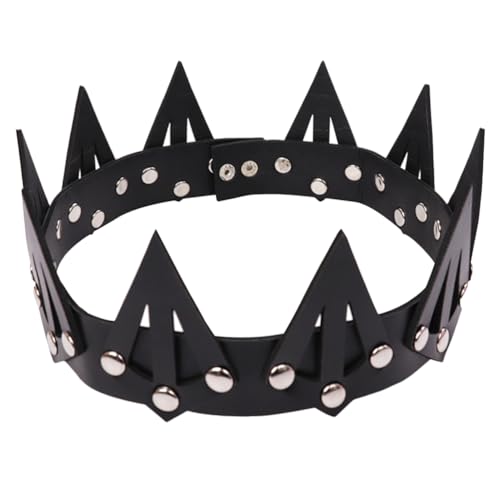 Schwarze Lederkrone, Prom King & Queen Crown Gothic Tiara Stirnband Verstellbarer Kronenhut für Party Favor Cosplay Performance von Lurrose