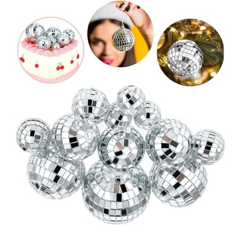 Disco Kugel Cake Toppers, 12 Stück Disco Spiegel Ball, Discokugel Deko Klein, Mini Discokugel Deko, Disco Kugel Kuchendekoration, Kleine Discokugel, für 70er Jahre Party (6/5/3.5/2.5/2.3cm) von Lusacy