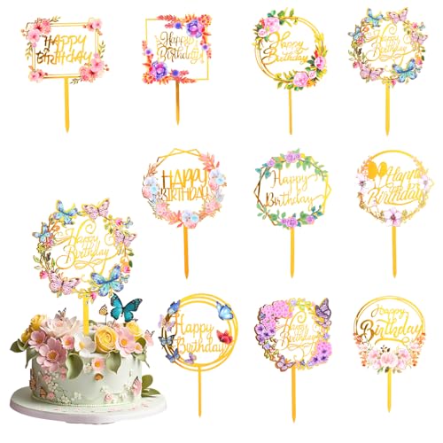 10 Stück Happy Birthday Cake Topper Tortendeko Gold Schmetterlings Blumen Torten Deko Acryl Tortendeko Geburtstagstorte Deko Verwendbar für Mädchen Kinder Hochzeiten Weihnachtsfeier Kuchendekorationen 10 Stück Happy Birthday Cake Topper Tortendeko Gold Schmetterlings Blumen Torten Deko Acryl Tortendeko Geburtstagstorte Deko Verwendbar für Mädchen Kinder Hochzeiten Weihnachtsfeier Kuchendekorationen von Lusofie