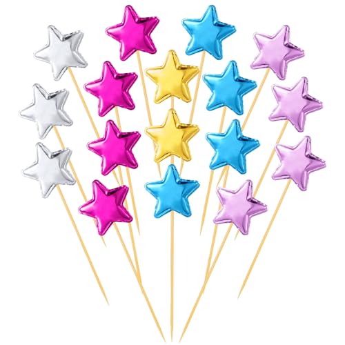 100 Stück Star Cupcake Topper, Muffin Deko, Glitzern PU Cake Topper, Gold Stern Kuchen Deko für Geburtstag, Hochzeit, Baby Dusche, Verlobung, Weihnachten, Party Kuchen Dekorationen (Bunt) von Lusofie
