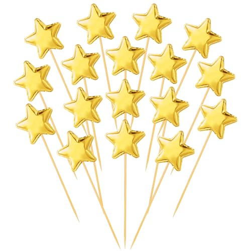 100 Stück Star Cupcake Topper, Muffin Deko, Glitzern PU Cake Topper, Gold Stern Kuchen Deko für Geburtstag, Hochzeit, Baby Dusche, Verlobung, Weihnachten, Party Kuchen Dekorationen (Gold) von Lusofie