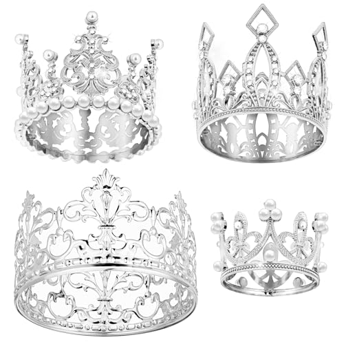4 Stück Kleine Krone Tortendeko Silber Kronen Torten Deko Perle Kuchendekoration Prinzessin Cake Topper Decoration für Kinder Mädchen Braut Hochzeit Royal Thema Geburtstag Party von Lusofie