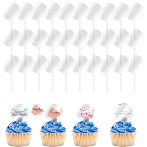 50 Stück Cupcake Toppers zum Beschriften Tortenaufleger Acryl Kuchen Cake Topper Blanko DIY Rund Torten Leer Kreis Dekoration Können für Geburtstag Weihnachten Babyparty Hochzeitstorte als Dekoration von Lusofie