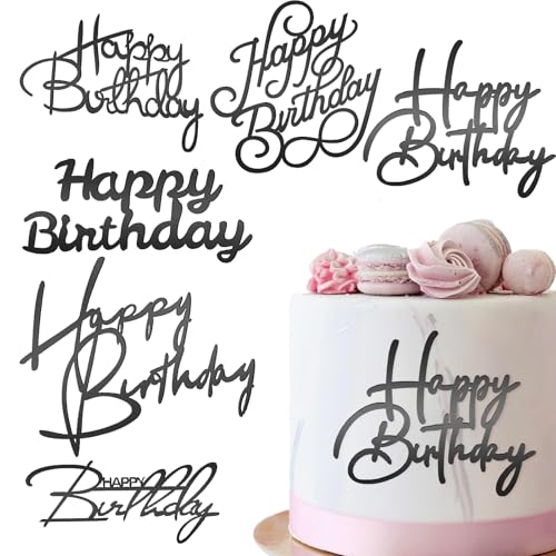 6 Stück Happy Birthday Cake Topper Tortendeko Happy Birthday Schwarz Kuchenaufsätze Spiegel Acryl Kuchenaufsätze Seitliche Cake Topper Geburtstag für Geburtstagsparty Kuchen Desserts Gebäck von Lusofie