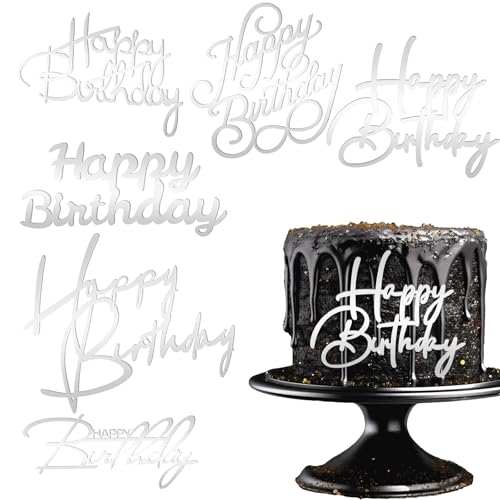 6 Stück Happy Birthday Cake Topper Tortendeko Happy Birthday Silber Kuchenaufsätze Spiegel Acryl Kuchenaufsätze Seitliche Cake Topper Geburtstag für Geburtstagsparty Kuchen Desserts Gebäck von Lusofie