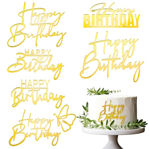 Lusofie 6 Stück Goldene Happy Birthday Tortendeko Spiegel Acryl Geburtstag Cake Topper Tortenaufsätze Gold Kuchenaufsätze An Der Seitliche Kuchen Für Torten Geburtstags Party Dekorationen von Lusofie