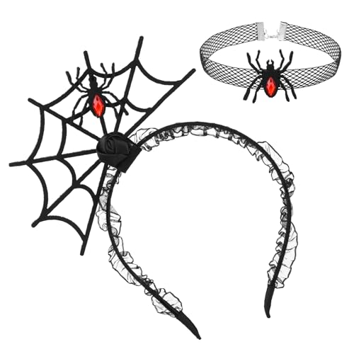 Lusofie Halloween Spinnen Stirnband mit Spinnen-Halsband für Hexen Kostüm Cosplay Maskerade Party Halloween-Stirnband für Damen Maskerade-Kostüm-Accessoire von Lusofie