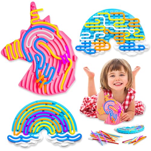 Sensorik Activity Spielzeug, Spiel Board, 2PCS Silikon Autismus Spielzeug Fidget Toys Kinder Mädchen Erwachsene, ADHD Sensory Play, Einhorn Geschenke, mit Reisetasche & 30 Zubehör Schnüren von Lustkindheit