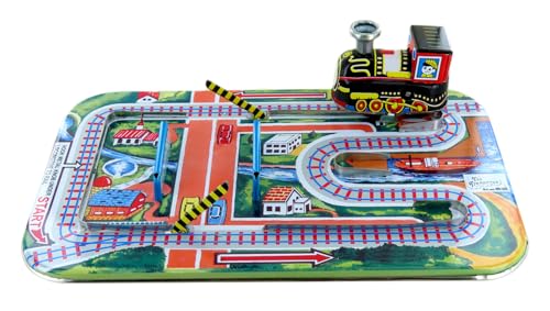 Mechanisches Blechspielzeug - Mechanische Lokomotive aus chromolithographiertem Metall mit Eisenbahnstrecke und Zwei Bahnübergängen - Vintage - Sammelobjekt nur für Erwachsene Mechanisches Blechspielzeug - Mechanische Lokomotive aus chromolithographiertem Metall mit Eisenbahnstrecke und Zwei Bahnübergängen - Vintage - Sammelobjekt nur für Erwachsene von Lutèce Créations
