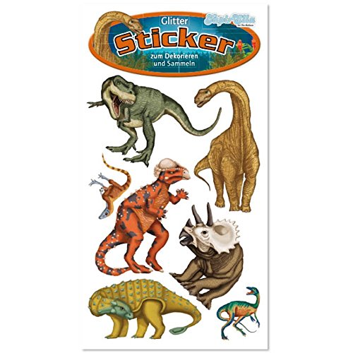 Lutz Mauder 1 Bogen * T-REX & Dinos * Glitter-Sticker/Glitzer-Sticker 72285 // Sticker Glitter Tattoo Glittersticker Kinder Kindergeburtstag Geburtstag Mitgebsel Geschenk Basteln Aufkleber von Lutz Mauder