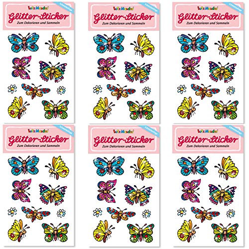 6-teiliges Glitter-Sticker-Set * Schmetterlinge * vom Mauder Verlag | Kinder Aufkleber Kindergeburtstag Geburtstag Mitgebsel Geschenk Mädchen Glitzer Phantasie Magie bunt von Lutz Mauder