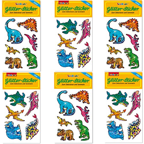 6-teiliges Sticker-Set * Dinos & T-REX * vom Mauder-Verlag | Dinosaurier Kinder Aufkleber Kindergeburtstag Geburtstag Mitgebsel Geschenk Glitzer Glitter von Lutz Mauder