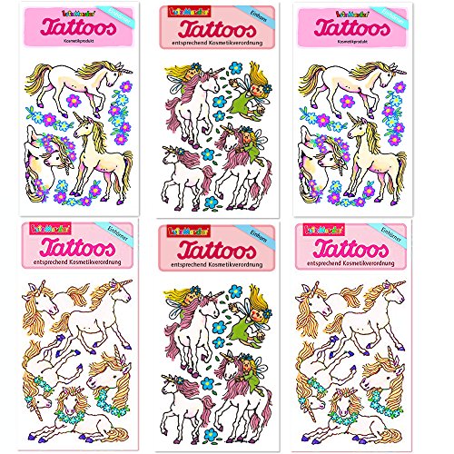 6-teiliges Tattoo-Set * Einhorn und ELFE * vom Mauder-Verlag | Kinder Kindertattoo Tatoo Tatto Kindergeburtstag Geburtstag Mitgebsel Mädchen Unicorn rosa Blumen Phantasie von Lutz Mauder