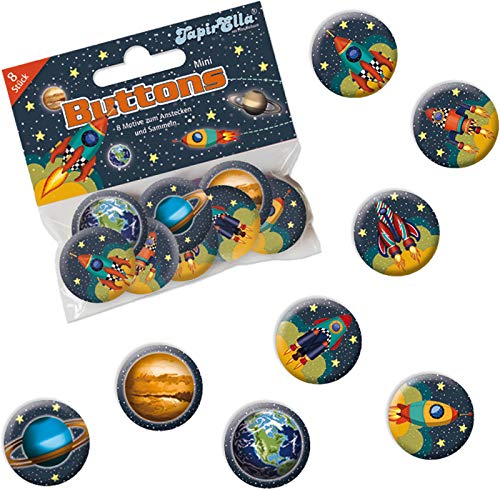 8 Mini Button * Weltraum * mit Anstecknadel als Mitgebsel zum Kindergeburtstag | 67251 | Kinder Geburtstag Geschenk Party Buttons Set Astronaut Rakete Weltall Space von Lutz Mauder