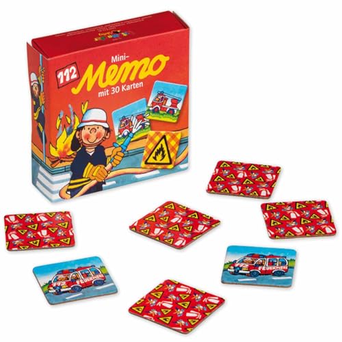 Lutz Mauder Mini-Memo Spiel Feuerwehr mit 30 Karten, Legekartenspiel, Gedächtnisspiel, Merkspiel, Kinderspiel, Mitgebsel Feuerwehrgeburtstag, Reisespiel, Geschenk von Lutz Mauder