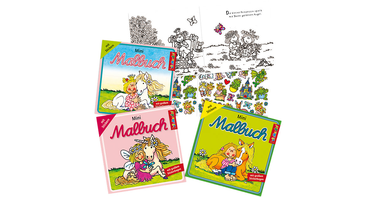 Mini-Malbücher Mädchen, 3 Stück, inkl. Sticker hellgrün von Lutz Mauder