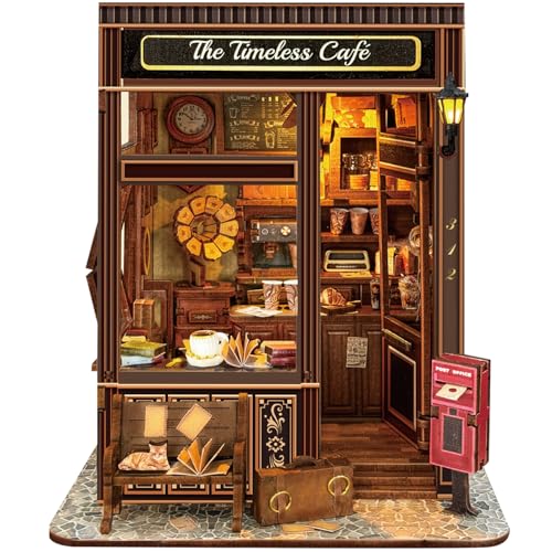 The Timeless Cafe Book Nook Vintage Miniatur Puppenhaus mit LED Beleuchtung, DIY 3D Puzzle Bücherregal Dekor für Erwachsene, Kaffeehaus Geschenke für Buchliebhaber von Luuwik