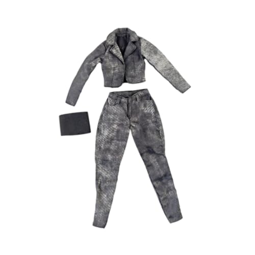 Luwecf 1/6 Kurzjacke, Arbeitshose und Tube Top Set Miniaturanzug Set Leicht komfortable Freizeitmode für Actionfigur, Schwarzgrau von Luwecf