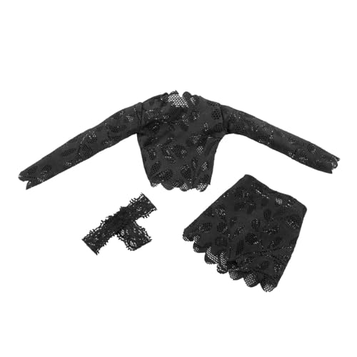 Luwecf 3 Teiliges Kostüm Im Maßstab 1:6 mit Oberteil Und Hüftbetontem Rock, Miniatur Kleidungsstück für 12 Zoll Puppenmodell Ankleide, Schwarz von Luwecf