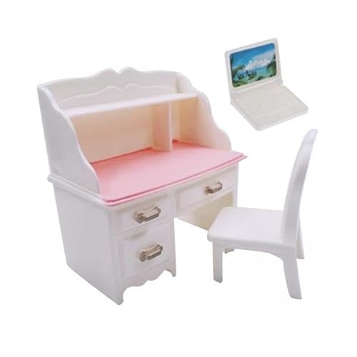 Luwecf 3X 1:12 Puppenhaus Miniatur Miniatur Schreibtisch mit Weißem Laptop von Luwecf