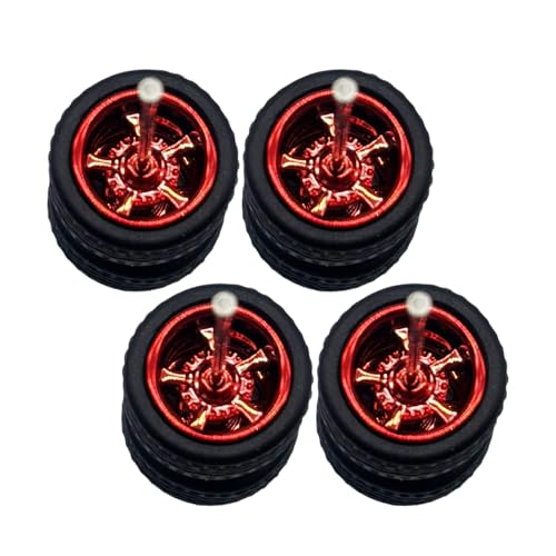 Luwecf 4 Teile 1/64 Modellräder Reifen für Sammler Miniaturzubehör, Rot von Luwecf