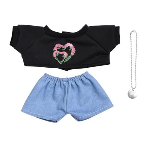 Luwecf DREI Puppen Outfits mit T-Shirt und Hosen Halskette, Kleidung für 38 cm Puppen, Schwarz Blau Luwecf DREI Puppen Outfits mit T-Shirt und Hosen Halskette, Kleidung für 38 cm Puppen, Schwarz Blau von Luwecf