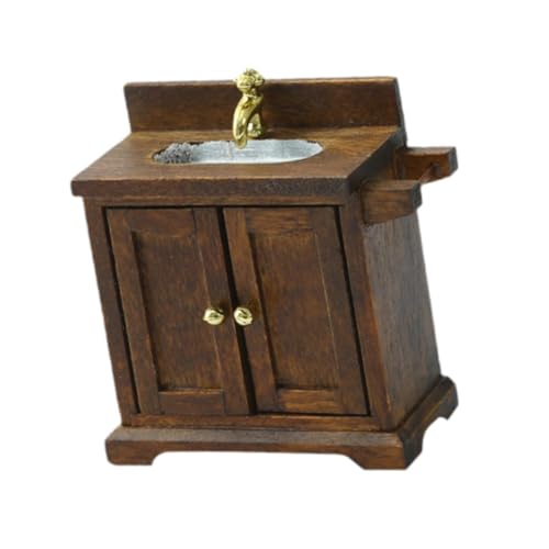 Luwecf Dollhouse Miniaturmöbel Badezimmer Schrank Und Waschbecken für 1/16 Spielset, Dunkelbraun von Luwecf