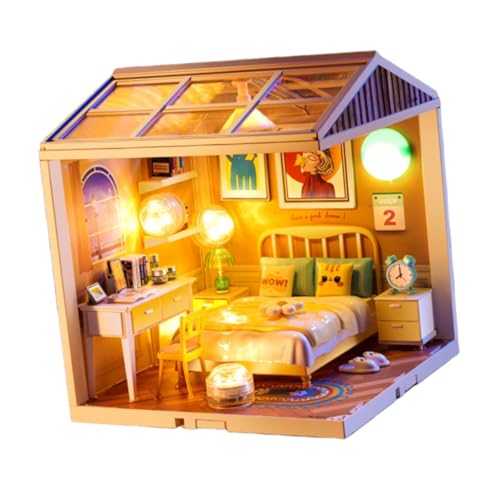 Luwecf Handgefertigtes Miniaturhaus Set zur Dekoration mit LED für Freunde, Schlafzimmer von Luwecf