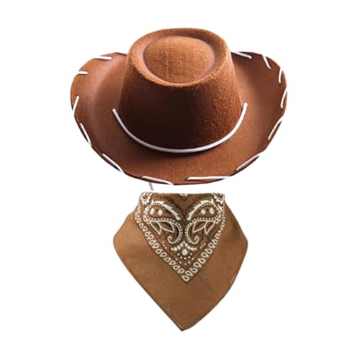 Luwecf Kids Cowboyhut und Bandana setzen einen lustigen Partyhut für Themenparty, Braun Luwecf Kids Cowboyhut und Bandana setzen einen lustigen Partyhut für Themenparty, Braun von Luwecf