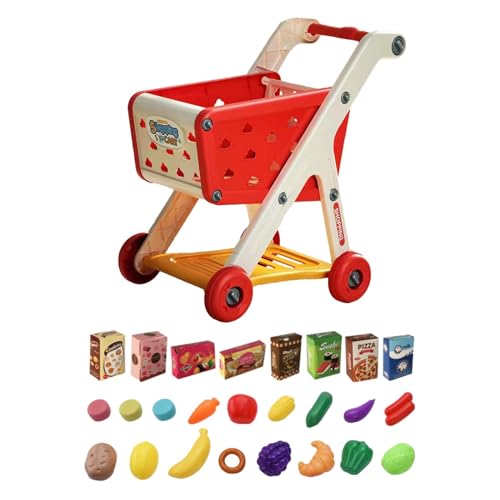 Luwecf Kinder Einkaufswagen Trolley Set, Einkaufsfähigkeiten Lernen, Mini Supermarkt Einkaufswagen, Lernspielzeug, Rot von Luwecf