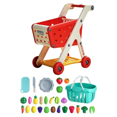 Luwecf Kinder Einkaufswagen Trolley Set, Einkaufsfähigkeiten Lernen, Mini Supermarkt Einkaufswagen, Lernspielzeug, Rot von Luwecf