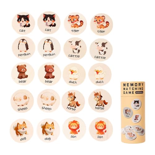Luwecf Memory Spiel Gedächtnisspiel Lernspielzeug Zuordnungsspiel Aus Holz mit Niedlichen Motiven Zur Förderung Der Kognitiven Fähigkeiten für Kinder Ab 3 J, Tiermuster von Luwecf