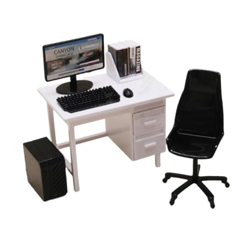 Luwecf Miniatur Computer Puppenhausmöbel Set mit Bürotisch Und Stuhl Als Simulationszubehör Aus PP für Kreatives Spielen für Die Dekoration von Arbeitszimme, Weißer Schreibtisch Luwecf Miniatur Computer Puppenhausmöbel Set mit Bürotisch Und Stuhl Als Simulationszubehör Aus PP für Kreatives Spielen für Die Dekoration von Arbeitszimme, Weißer Schreibtisch von Luwecf