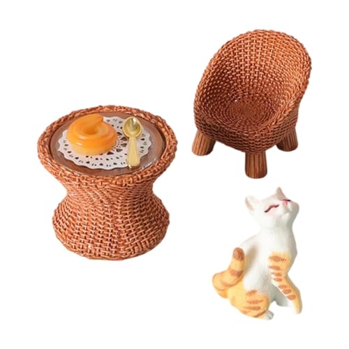 Luwecf Miniaturmöbel Set Miniaturstühle Miniaturtisch Katzenfigur Puppenspielzeug Aus Widerstandsfähigem Resin Und Metall für Spielhaus Architekturmodelle B, Katze mit Erhobenem Kopf von Luwecf