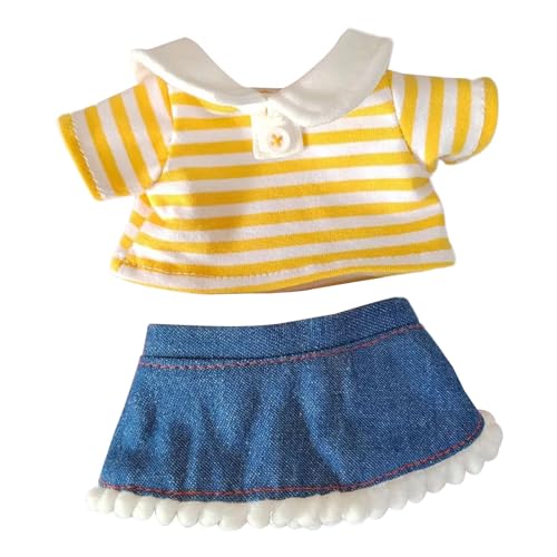 Luwecf Puppenmode Set: Bluse Und Denim Rock für Kleine Puppen, Handgeferti, gelber Streifen von Luwecf