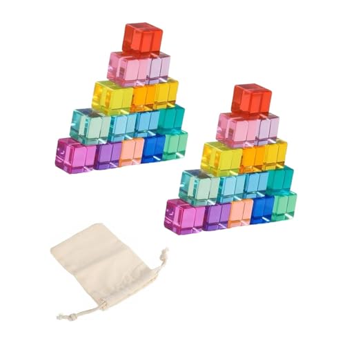 Luwecf Regenbogen-Bausteine-Set, Lernspielzeug, Hand-Auge-Koordination, Regenbogen-Acryl-Würfel, Blöcke für im Alter von 3–6 Jahren, Geschenk, 30 Stück von Luwecf
