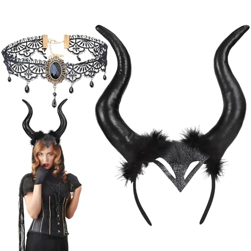 LuxStellar Halloween Königin Hörner Kopfbedeckung und Gothische Spitzen Halskette Set– Dämonen Hörner Kopfschmuck – Haarschmuck für Festliche Anlässe und Karneval LuxStellar Halloween Königin Hörner Kopfbedeckung und Gothische Spitzen Halskette Set– Dämonen Hörner Kopfschmuck – Haarschmuck für Festliche Anlässe und Karneval von LuxStellar