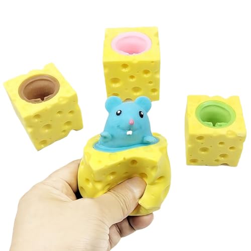 4 Stück Kleine Tier Drückspielzeuge Amüsante Puppe zur Stressbewältigung TPR als Geschenk und Entspannung (Käse Maus) von Luxetoys