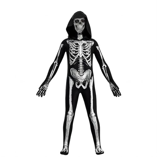Luxetoys Erschreckendes Totenkopf Kostüm Set Charakter Cosplay mit Kapuze für Halloween Party und Kostümball (XL) von Luxetoys