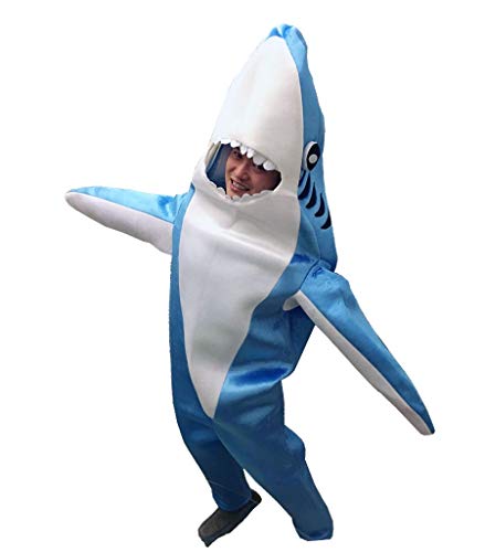 Luxfan Fleece-Hai-Kostüm für Erwachsene, Einheitsgröße, Halloween-Kostüm, Cosplay, lustiges Outfit, Overall (Größe L (Erwachsenengröße 170,2–185,4 cm), Farbe 07), Blau von Luxfan